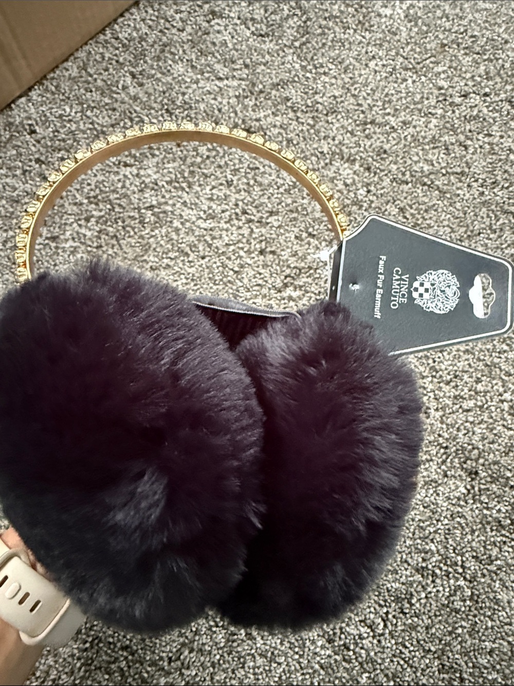 Vince Camuto Gold Crystal Headband with Black Faux Fur Earmuffs - Picture 11 of 14